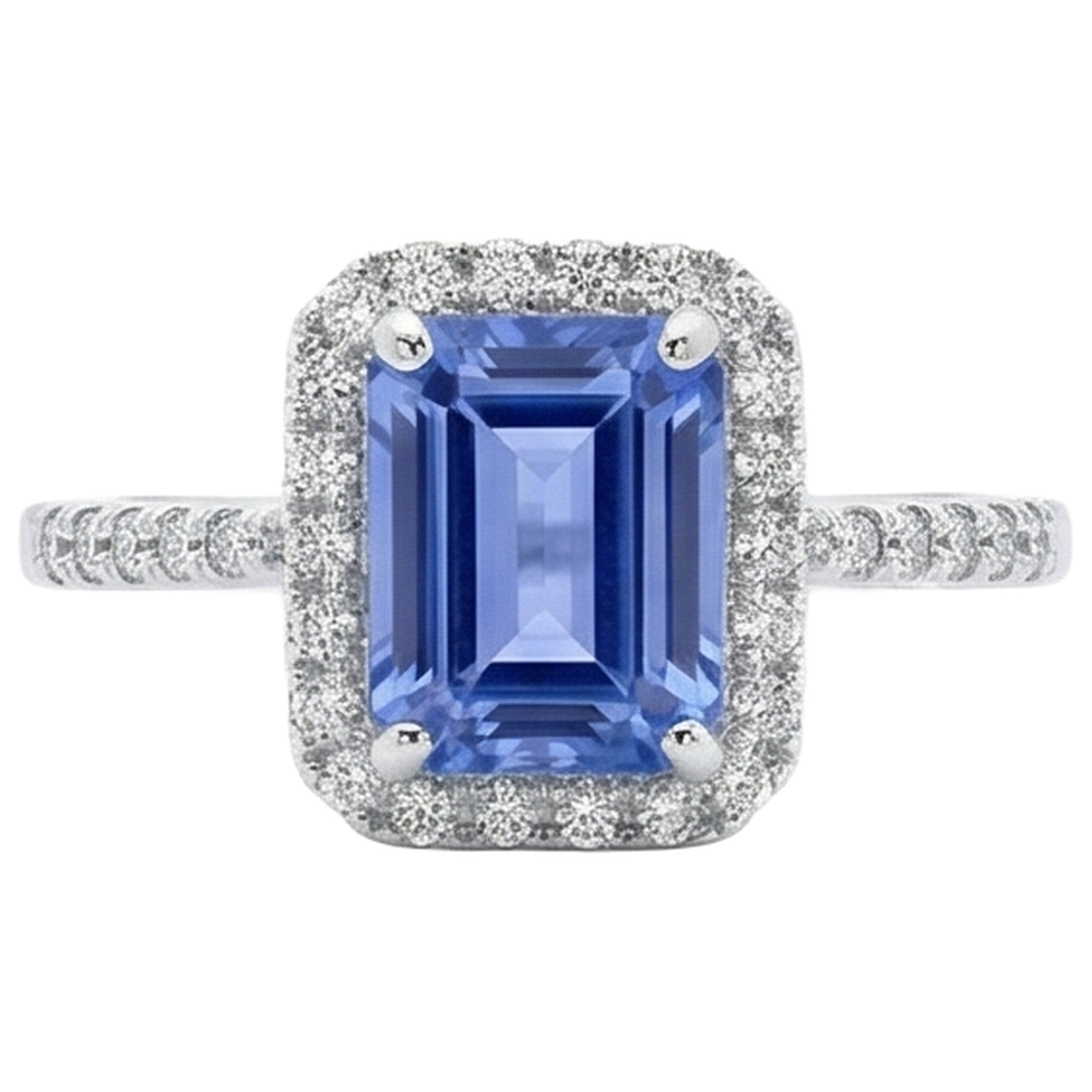 5.80 Ct Prong Set Tanzanite And Natural Earth Mined Diamonds Ring 14K White Gold