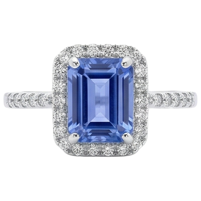 5.80 Ct Prong Set Tanzanite And Natural Earth Mined Diamonds Ring 14K White Gold