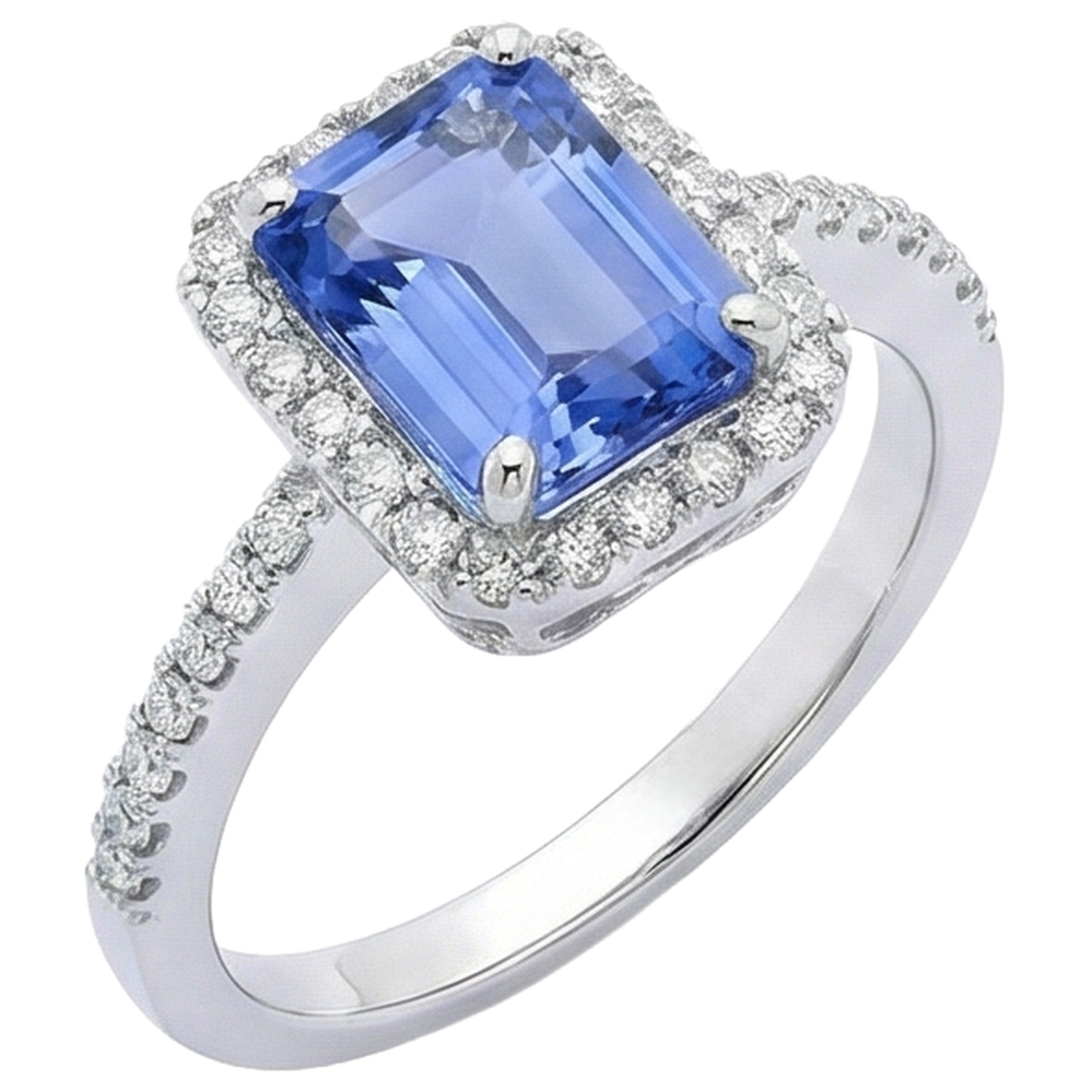 5.80 Ct Prong Set Tanzanite And Natural Earth Mined Diamonds Ring 14K White Gold