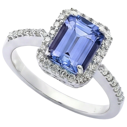 5.80 Ct Prong Set Tanzanite And Natural Earth Mined Diamonds Ring 14K White Gold