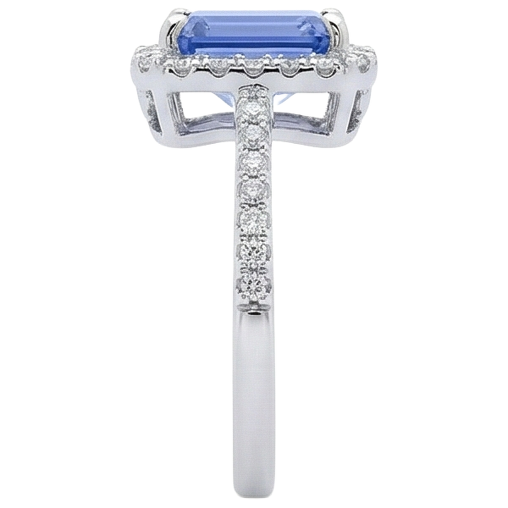 5.80 Ct Prong Set Tanzanite And Natural Earth Mined Diamonds Ring 14K White Gold
