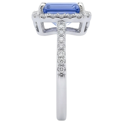 5.80 Ct Prong Set Tanzanite And Natural Earth Mined Diamonds Ring 14K White Gold