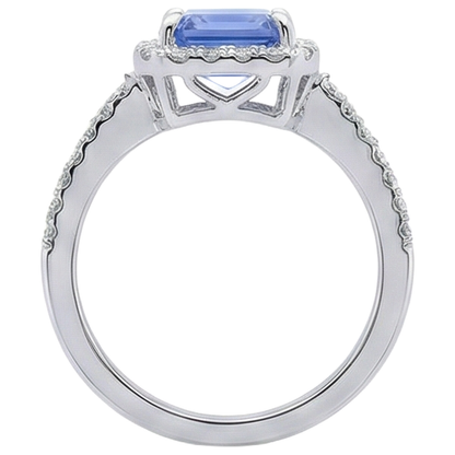 5.80 Ct Prong Set Tanzanite And Natural Earth Mined Diamonds Ring 14K White Gold