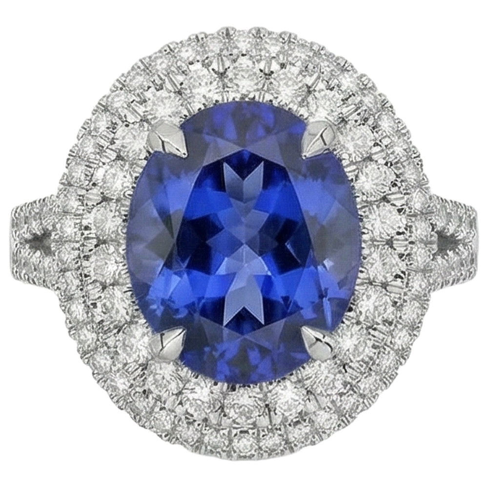 5.90 Ct Prong Set Tanzanite With Natural Earth Mined Diamonds Ring White Gold
