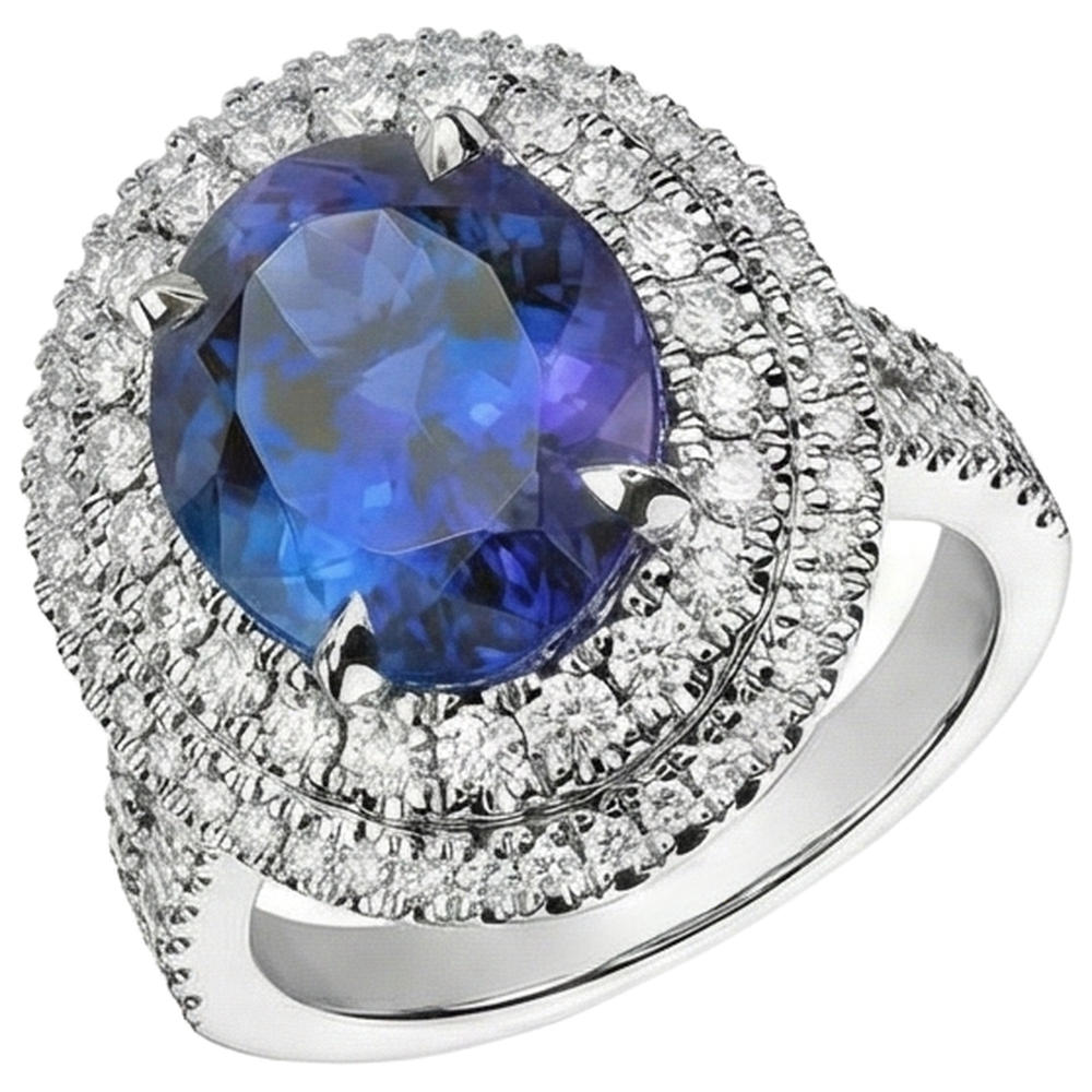 5.90 Ct Prong Set Tanzanite With Natural Earth Mined Diamonds Ring White Gold
