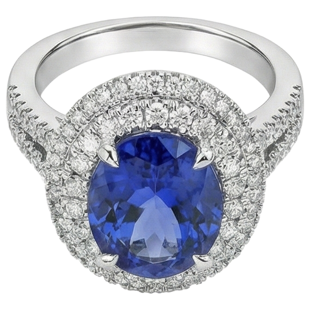 5.90 Ct Prong Set Tanzanite With Natural Earth Mined Diamonds Ring White Gold