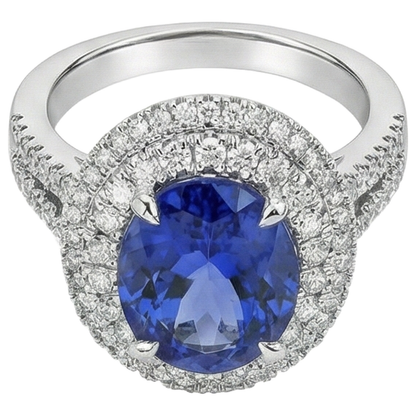 5.90 Ct Prong Set Tanzanite With Natural Earth Mined Diamonds Ring White Gold