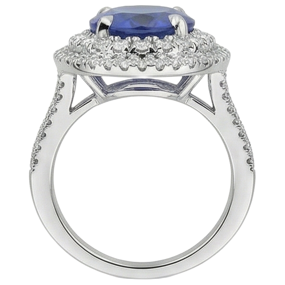 5.90 Ct Prong Set Tanzanite With Natural Earth Mined Diamonds Ring White Gold