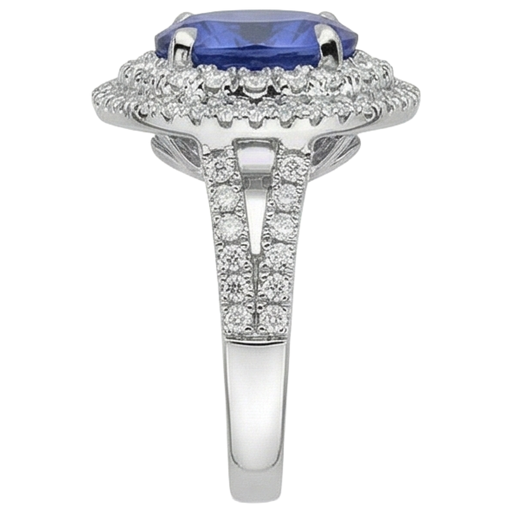 5.90 Ct Prong Set Tanzanite With Natural Earth Mined Diamonds Ring White Gold