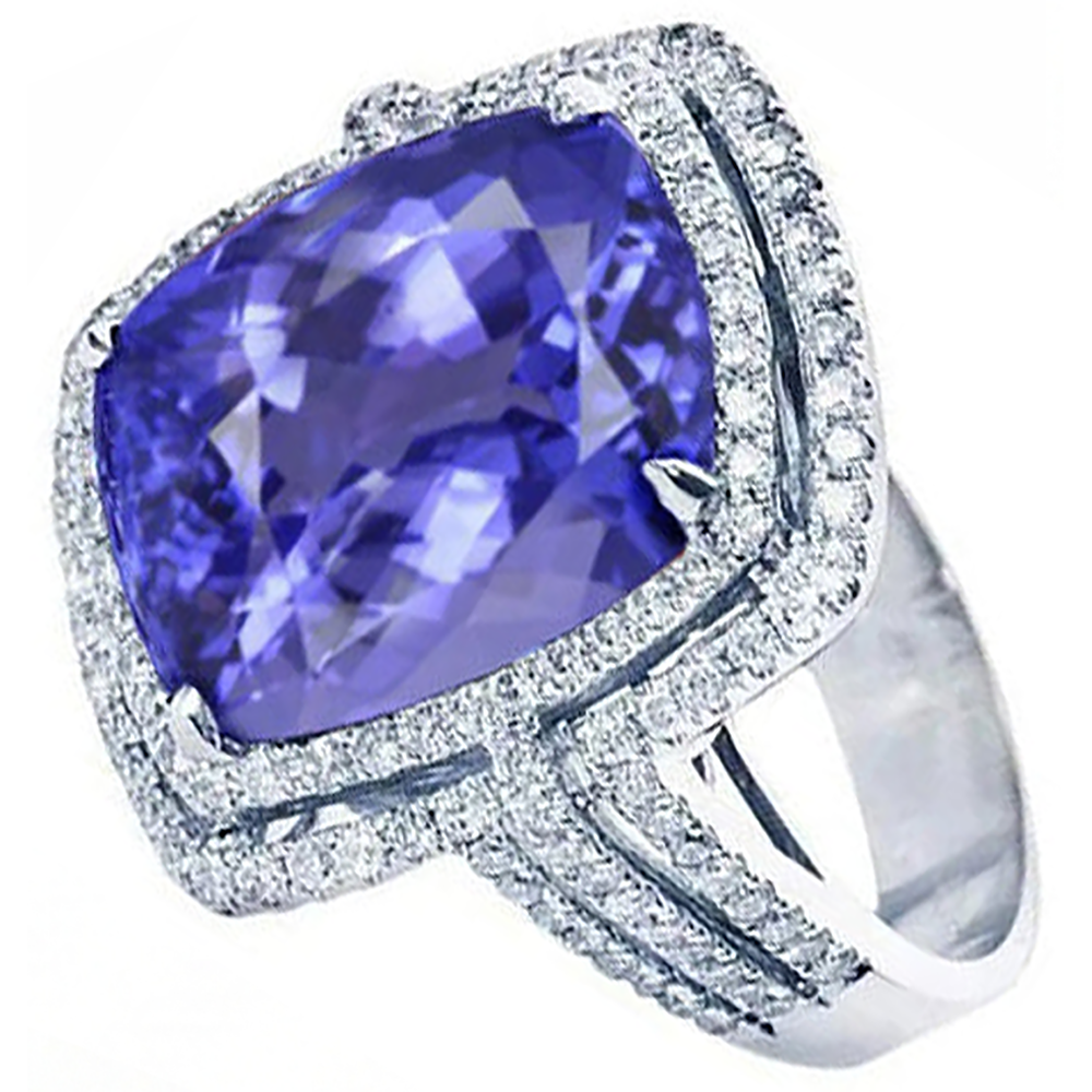 5 Carat Ring Tanzanite Cushion Natural Earth Mined Diamonds Solid White Gold