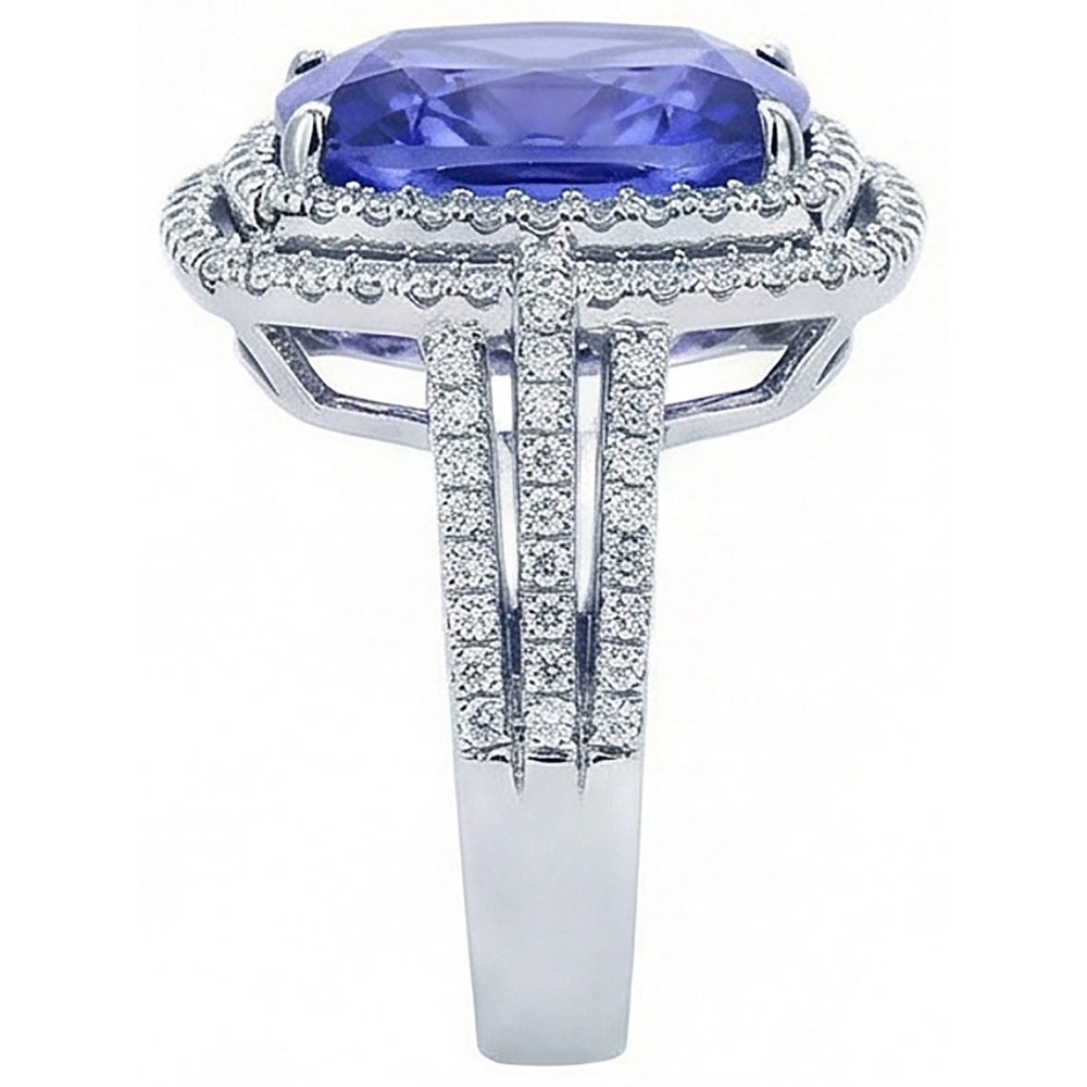 5 Carat Ring Tanzanite Cushion Natural Earth Mined Diamonds Solid White Gold
