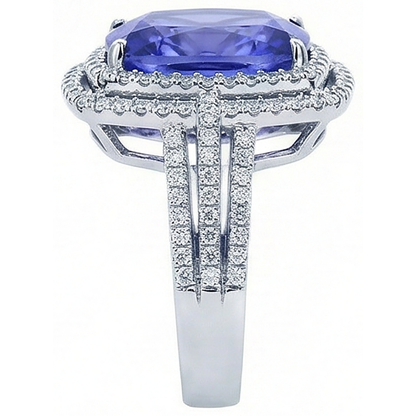 5 Carat Ring Tanzanite Cushion Natural Earth Mined Diamonds Solid White Gold