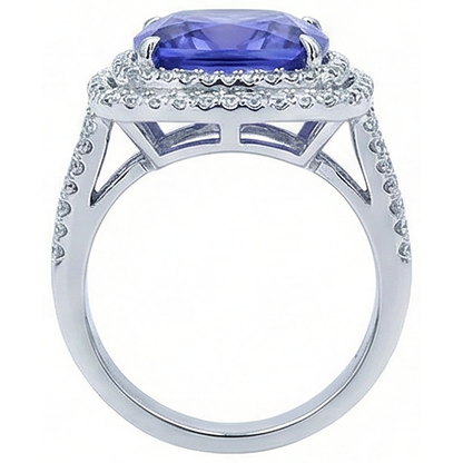 5 Carat Ring Tanzanite Cushion Natural Earth Mined Diamonds Solid White Gold