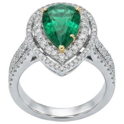 5 Carats Beautiful Pear Green Emerald Natural Earth Mined Diamond Ring White Gold 14K