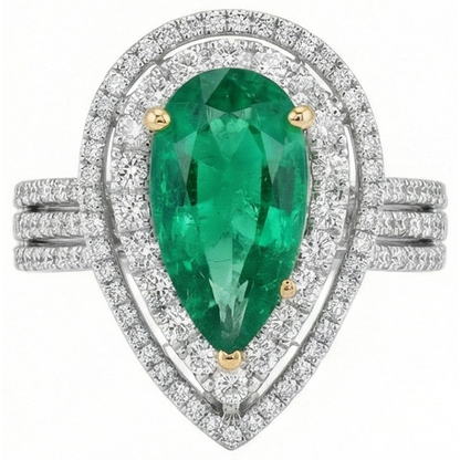 5 Carats Beautiful Pear Green Emerald Natural Earth Mined Diamond Ring White Gold 14K