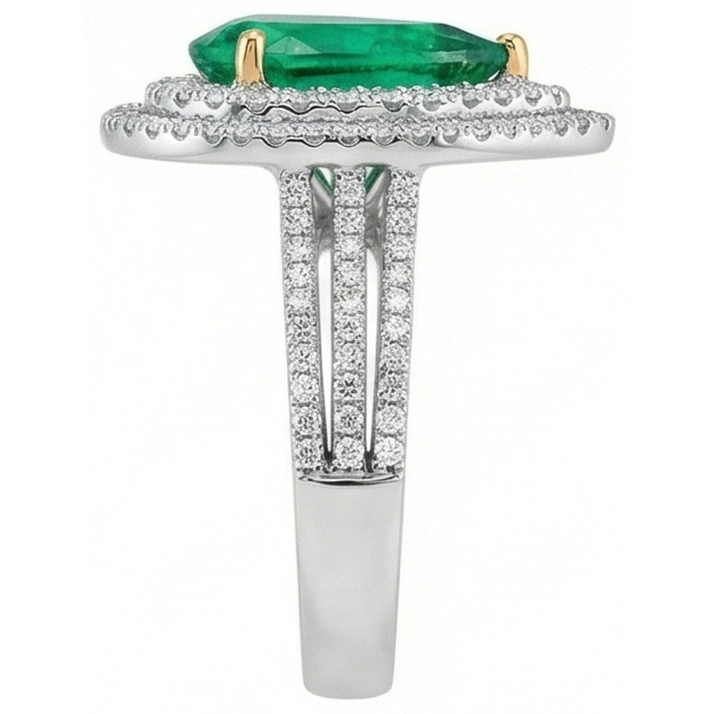 5 Carats Beautiful Pear Green Emerald Natural Earth Mined Diamond Ring White Gold 14K