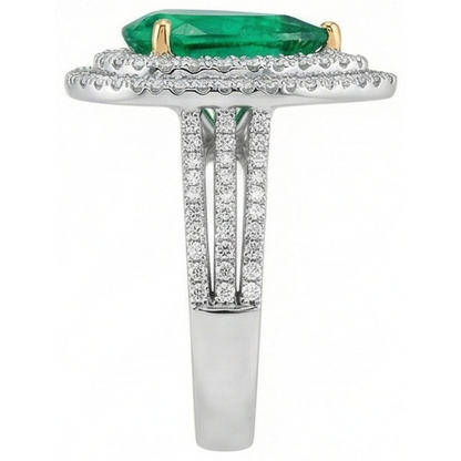 5 Carats Beautiful Pear Green Emerald Natural Earth Mined Diamond Ring White Gold 14K