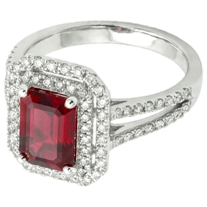 5 Carats Emerald Cut Ruby And Natural Earth Mined Diamond Ring White Gold 14K Jewelry