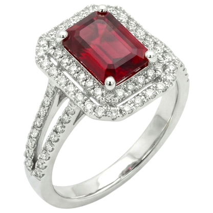 5 Carats Emerald Cut Ruby And Natural Earth Mined Diamond Ring White Gold 14K Jewelry