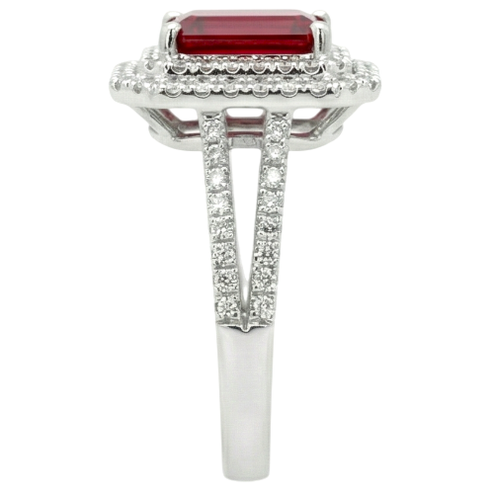 5 Carats Emerald Cut Ruby And Natural Earth Mined Diamond Ring White Gold 14K Jewelry