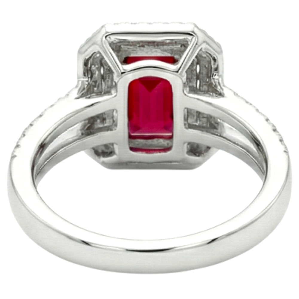 5 Carats Emerald Cut Ruby And Natural Earth Mined Diamond Ring White Gold 14K Jewelry