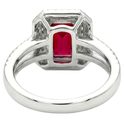 5 Carats Emerald Cut Ruby And Natural Earth Mined Diamond Ring White Gold 14K Jewelry