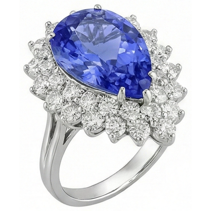 5 Carats Halo Pear Tanzanite & Natural Earth Mined Diamond Cluster Engagement Ring