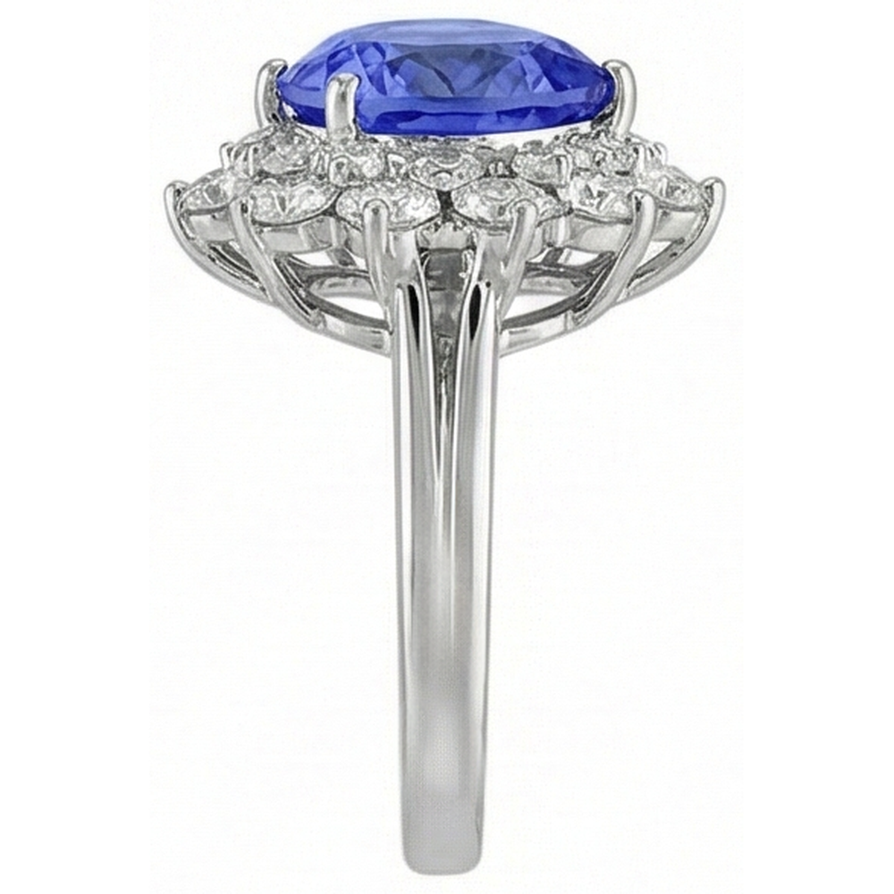 5 Carats Halo Pear Tanzanite & Natural Earth Mined Diamond Cluster Engagement Ring