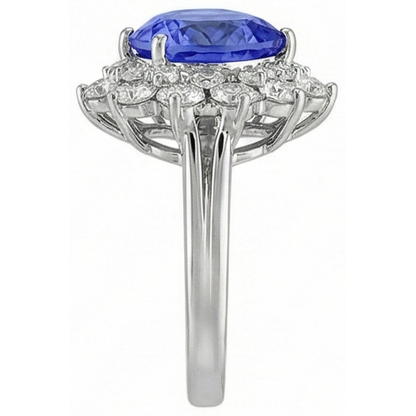 5 Carats Halo Pear Tanzanite & Natural Earth Mined Diamond Cluster Engagement Ring