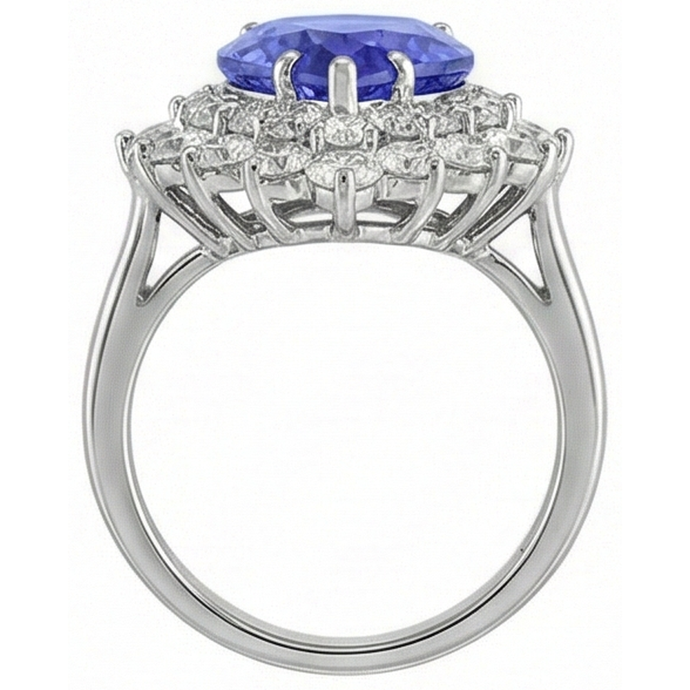 5 Carats Halo Pear Tanzanite & Natural Earth Mined Diamond Cluster Engagement Ring