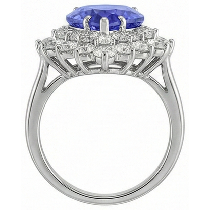 5 Carats Halo Pear Tanzanite & Natural Earth Mined Diamond Cluster Engagement Ring