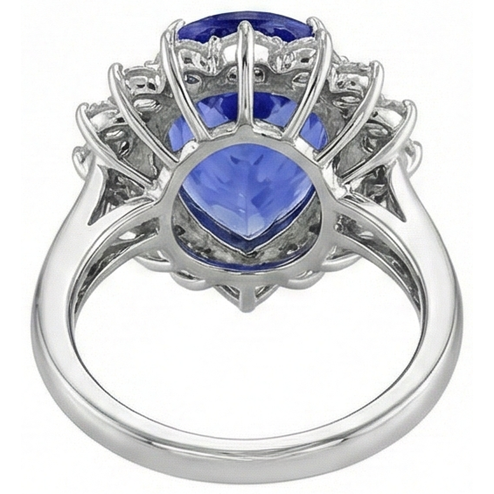 5 Carats Halo Pear Tanzanite & Natural Earth Mined Diamond Cluster Engagement Ring