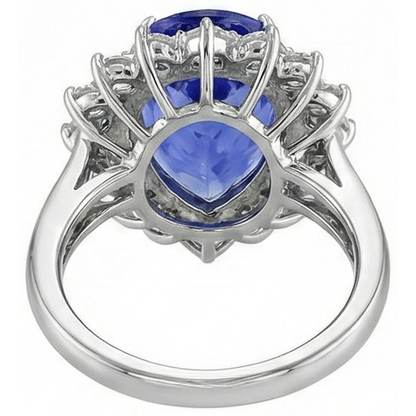 5 Carats Halo Pear Tanzanite & Natural Earth Mined Diamond Cluster Engagement Ring