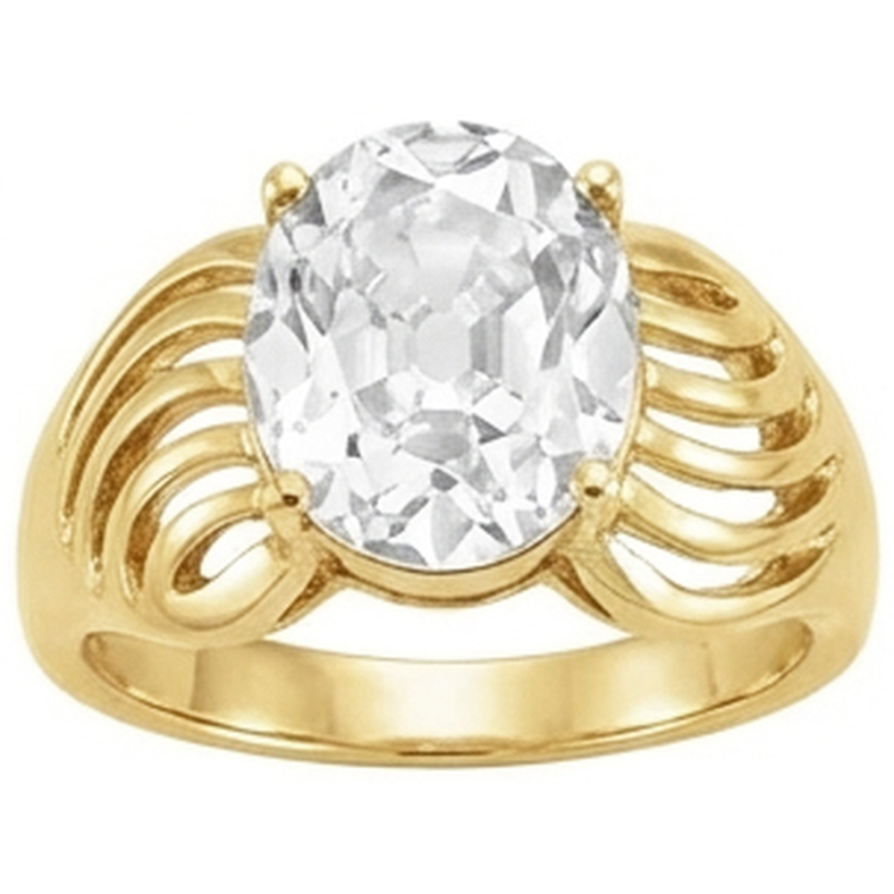 5 Carats Oval Old Miner Natural Real Diamond ( Not Lab Grown ) Ring Thick Shank Yellow Gold 14K