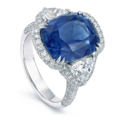 5 Carats Sri Lanka Sapphire Natural Earth Mined Diamonds Ring White Gold 14K