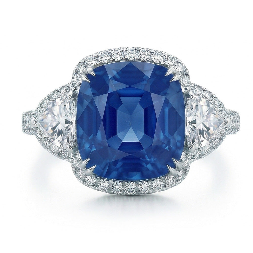 5 Carats Sri Lanka Sapphire Natural Earth Mined Diamonds Ring White Gold 14K