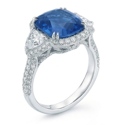 5 Carats Sri Lanka Sapphire Natural Earth Mined Diamonds Ring White Gold 14K