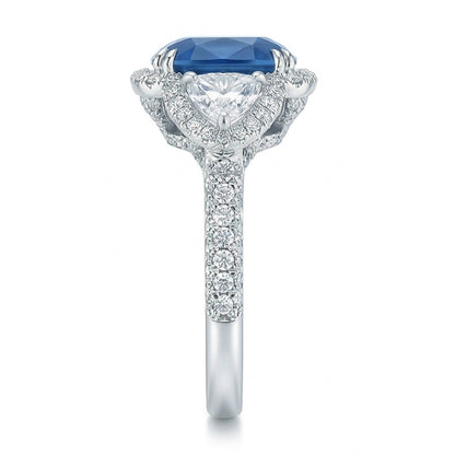 5 Carats Sri Lanka Sapphire Natural Earth Mined Diamonds Ring White Gold 14K