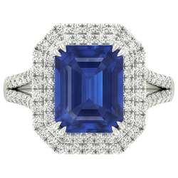 5 Ct. Blue Sapphire With Natural Earth Mined Diamond Ring Solitaire With Accents Jewelry