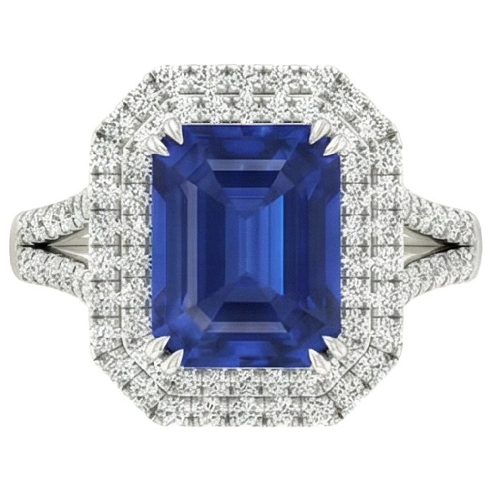 5 Ct. Blue Sapphire With Natural Earth Mined Diamond Ring Solitaire With Accents Jewelry