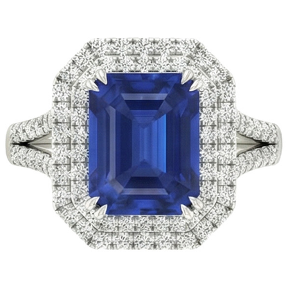 5 Ct. Blue Sapphire With Natural Earth Mined Diamond Ring Solitaire With Accents Jewelry
