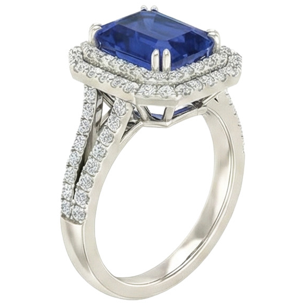 5 Ct. Blue Sapphire With Natural Earth Mined Diamond Ring Solitaire With Accents Jewelry