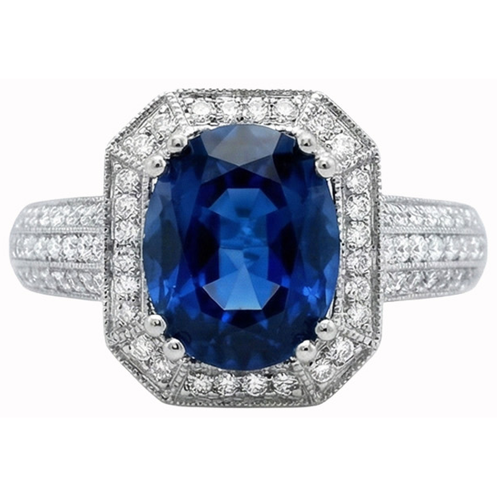 5 Ct. Ceylon Sapphire With Natural Earth Mined Diamonds Engagement Ring White Gold 14K