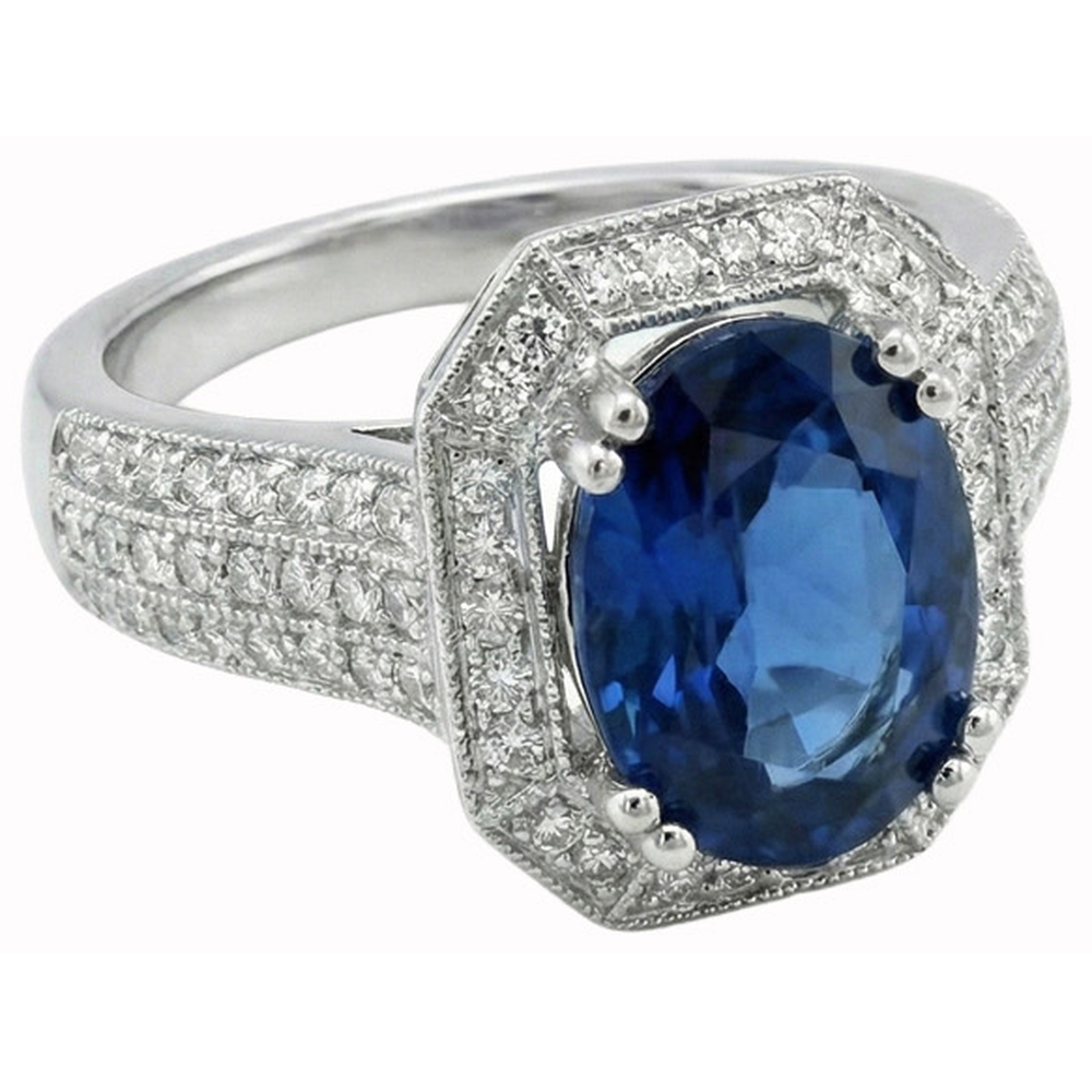 5 Ct. Ceylon Sapphire With Natural Earth Mined Diamonds Engagement Ring White Gold 14K
