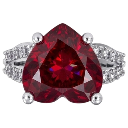 5 Ct Prong Set Red Heart Cut Ruby With Natural Earth Mined Diamond Ring White Gold 14K
