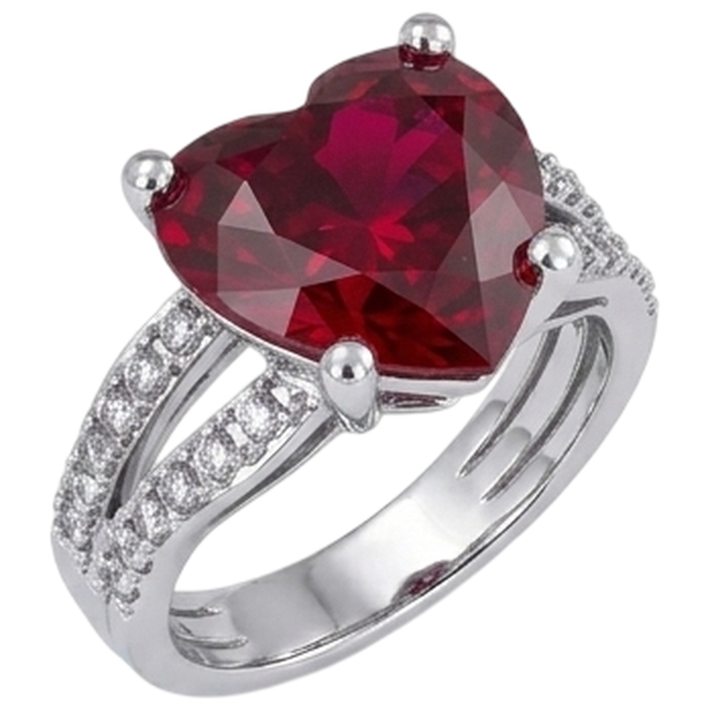 5 Ct Prong Set Red Heart Cut Ruby With Natural Earth Mined Diamond Ring White Gold 14K