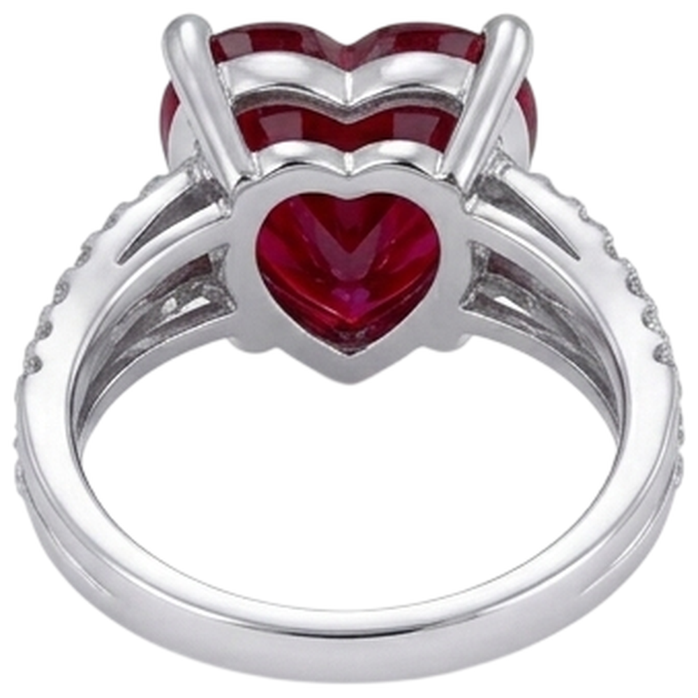 5 Ct Prong Set Red Heart Cut Ruby With Natural Earth Mined Diamond Ring White Gold 14K