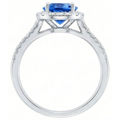 5 Ct Round Ceylon Sapphire With Natural Earth Mined Diamonds Ring White Gold 14K
