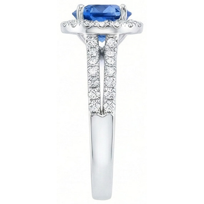 5 Ct Round Ceylon Sapphire With Natural Earth Mined Diamonds Ring White Gold 14K