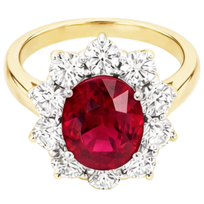 5 Ct Round Cut Ruby With Natural Earth Mined Diamonds Ring 14K Gold